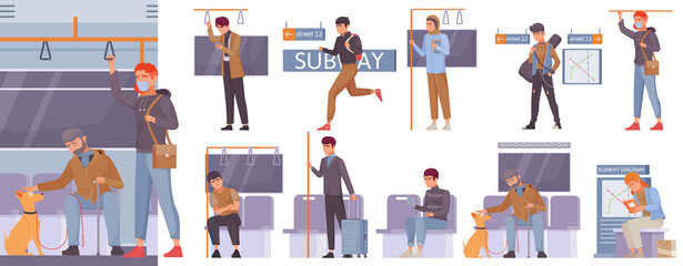 People on subway elements in flat design