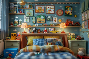 An imaginative view of a childs bedroom - obrazy, fototapety, plakaty