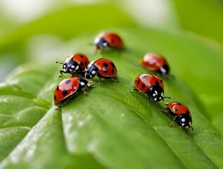 Obraz premium many ladybugs on green leafs