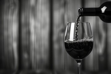 Wine poured into a glass on a black background - obrazy, fototapety, plakaty