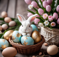Fototapeta na wymiar Easter, holiday image in the year of the rabbit. AI generated
