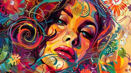 Pop art art style characteristic features attractive woman portrait, intricate details, beautiful...