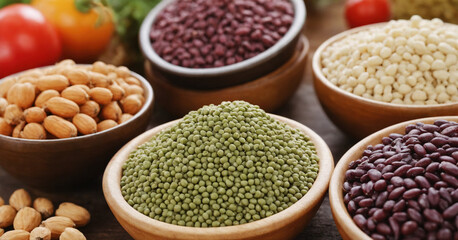 Fototapeta premium Vibrant assortment of nutritious dried legumes.