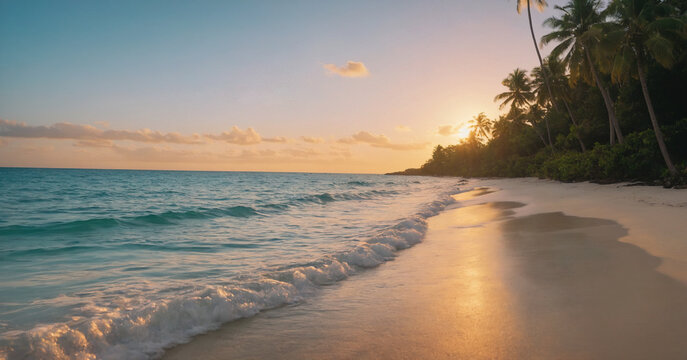 Tropical paradise: stunning sunset on jamaican beach.