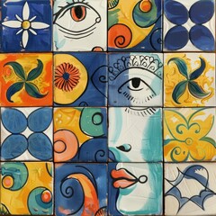 Salvador Dali­ artist inspired style tile pattern, bright colors, beautiful art