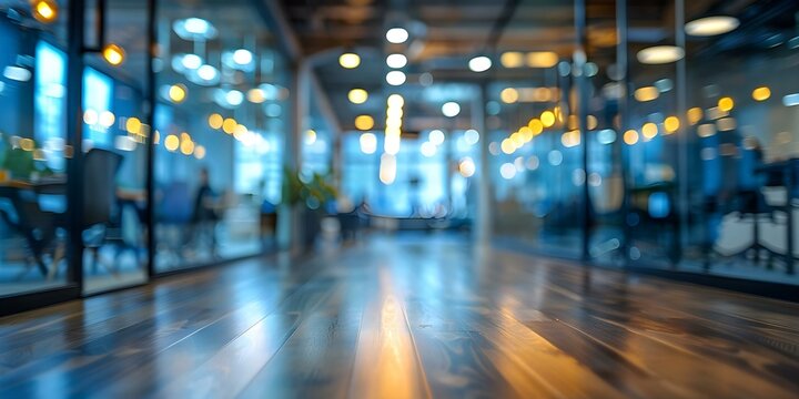 Blurred office interior capturing collaborative workspace and meetings in dynamic business hub . Concept Office Interior, Collaborative Workspace, Meetings, Dynamic Business Hub, Blurred Background