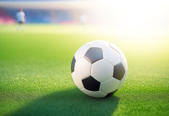 Fototapeta premium Soccer ball close-up lying on a football field