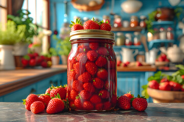 strawberry jam in a glass jar