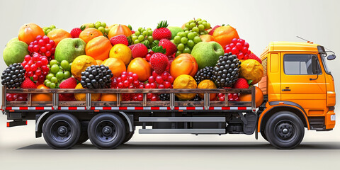 A healthy food truck transports a fresh assortment of colorful fruits, providing nutritious options for all. - obrazy, fototapety, plakaty