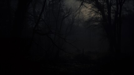 Mysterious moonlit night deep within a foggy forest