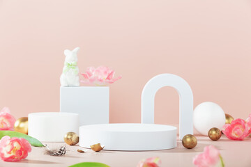 various geometric shapes for product presentation. Podium to show cosmetic products