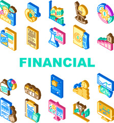 financial advisor consult real icons set vector. account plan, cost dashboard, agent busy, analyst budget, meeting, company financial advisor consult real isometric sign illustrations