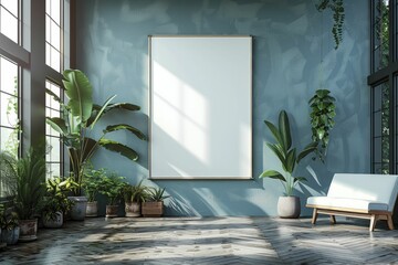 Modern conference room setting featuring a white poster frame mockup, perfect for business consultancy service advertisements.