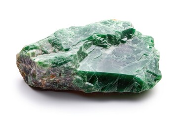 Isolated Jade Stone: A Captivating Green Gem with Natural Mineral Texture and Geology-inspired Beauty on White Background