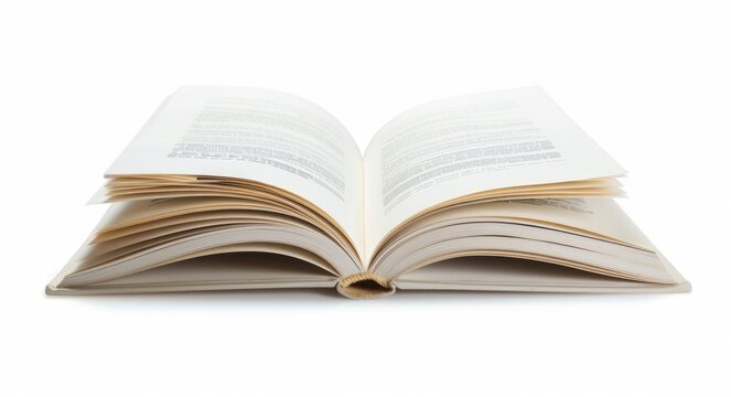 Open Book Isolated on White. A Book Object with Opened Pages and Sheets Standing Alone on a White Background