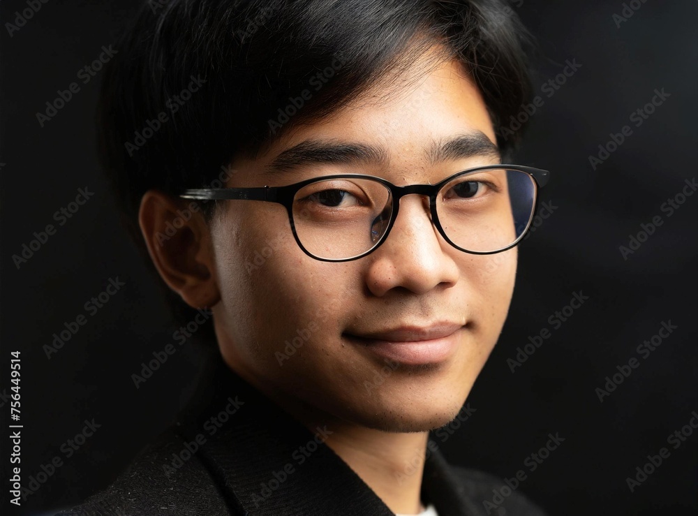 Sticker Asian young smart professional man wearing suit, looking confident and smiling to the camera.