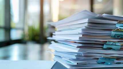 Organized Chaos: A Stack of Business Documents on an Office Desk