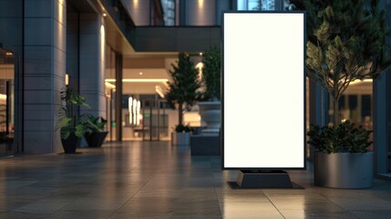 LCD Screen Display Stand Empty for Advertisement in an Indoor Office Building - 3D Rendering