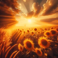A vibrant sunflower wallpaper capturing the essence of a golden summer day, with a field of sunflowers bathed in sunlight