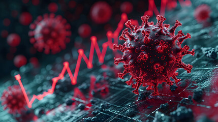 virus concept microscopic view of floating influenza virus cells