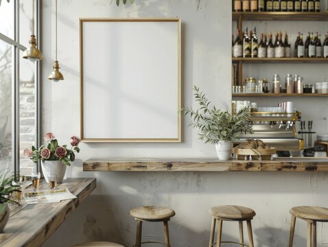 White poster frame set against a vintage shop backdrop, ideal for evoking nostalgia in marketing campaigns.