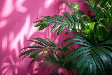 Lush green leaves with hints of pink, creating a tropical backdrop for nature-inspired decorations.