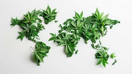 Obraz premium An image of a cannabis leaf pattern forming a map of the world, symbolizing the global movement towards medical marijuana legalization
