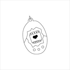 Hand-Drawn Sketch of a Classic Tamagotchi Virtual Pet on White Background