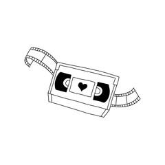 Hand-Drawn Cassette Tape With Heart Symbol on White Background