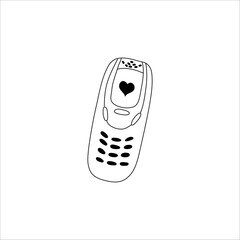 Hand-Drawn Sketch of a Classic Mobile Phone With a Heart Icon on Screen
