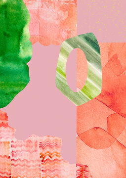 Abstract background mixed media collage with hand painted shapes