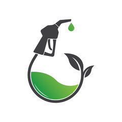Bio fuel logo. Ecological fuel icon. Green eco pump. Petrol station sign. Green leaf pump. Vector illustration flat design.