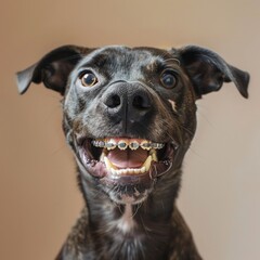 Close Up of Dog in Dental Braces