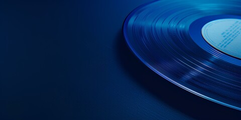 Vinyl lp disk isolated on a dark blue background. Music and vintage concept. Product macro shot for...