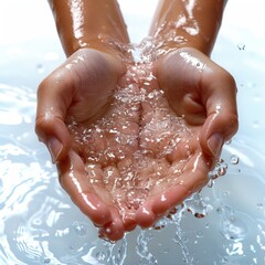 Fototapeta premium Person Holding Hands in Water