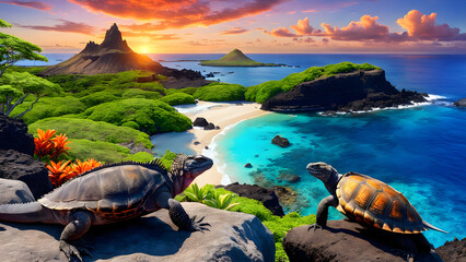 Galapagos Islands Landscape: Diverse Wildlife Along the Coastal Region