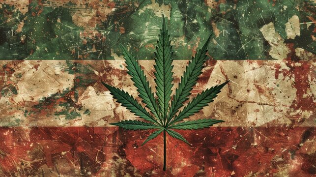 A focused image of a budding cannabis plant set against a blurred Italian flag background, symbolizing the changing legal status of marijuana in the Italy