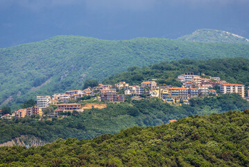 Obraz premium Prijevor town seen from shore of Adriatic Sea, Montenegro