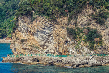 Path to Mogren beach along cliff in Budva, Montenegro