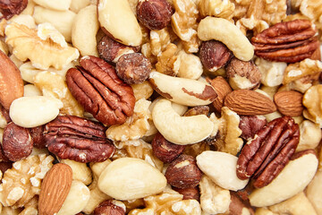 Extreme close-up showcasing the textures and variety of mixed nuts