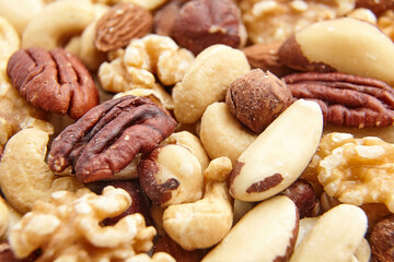 Extreme close-up showcasing the textures and variety of mixed nuts