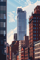 A skyscraper in a city