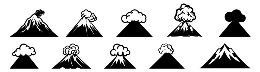 Volcano silhouette set vector design big pack of illustration and icon © Catnip
