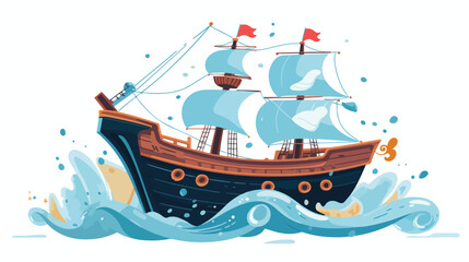 Fototapeta na wymiar A toy pirate ship sailing across a bathtub sea 