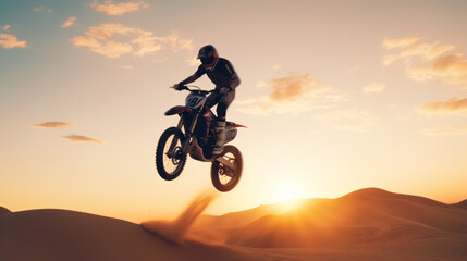 Motorcycle racer. Off-Road Race bike in action in a desert