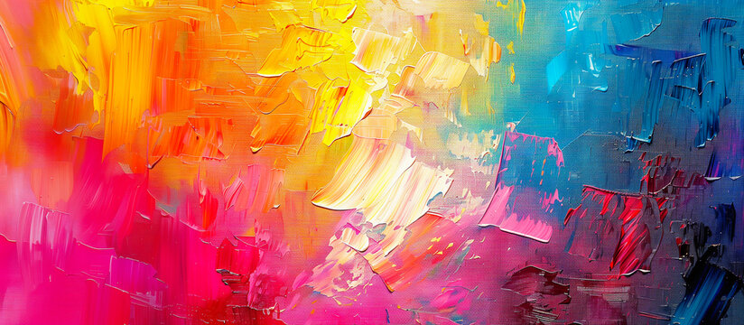Rainbow wavy abstract colorful background. Water ripples and sunset sky acrylic painting texture. Blue, yellow, pink, red copy space. Brush strokes multicolor cartoon, wave illustration text backdrop