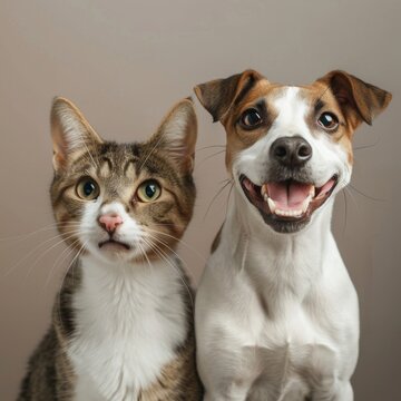 Cat and Dog Posing for Picture