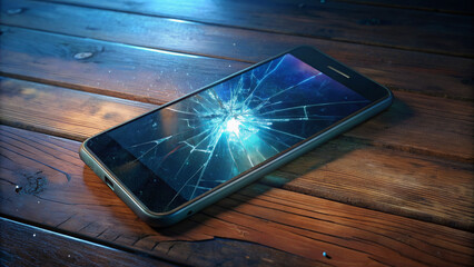 A broken iPhone: a photo of a damaged device a broken phone on the table: a photorealistic image.Bright colors: a photo of a broken iPhone.A photo of a broken iPhone on a wooden table.Realistic photo