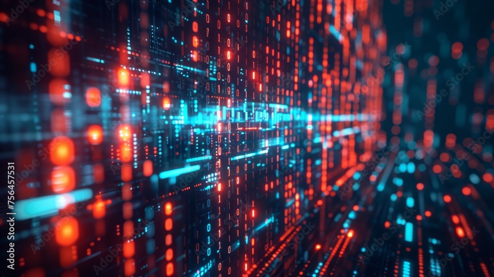 Poster red-orange cyber security and information or network protection. future cyber technology web service