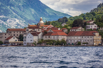 Buildings in Prcanj in Kotor Bay on Adriatic Sea, Montenegro